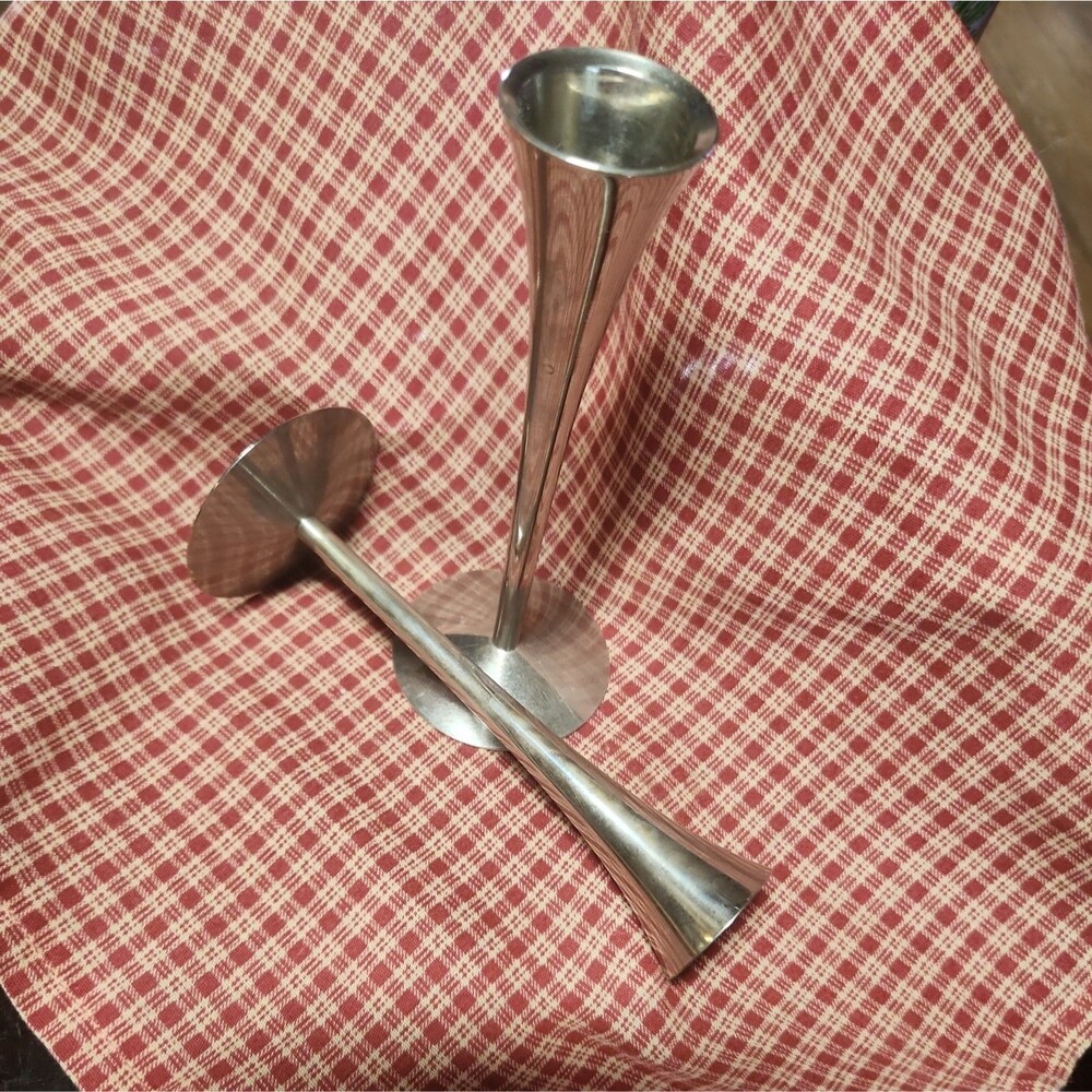 Arthur Salm AS Solingen Germany 2 Candlestick  Holders 6” German MCM Metal